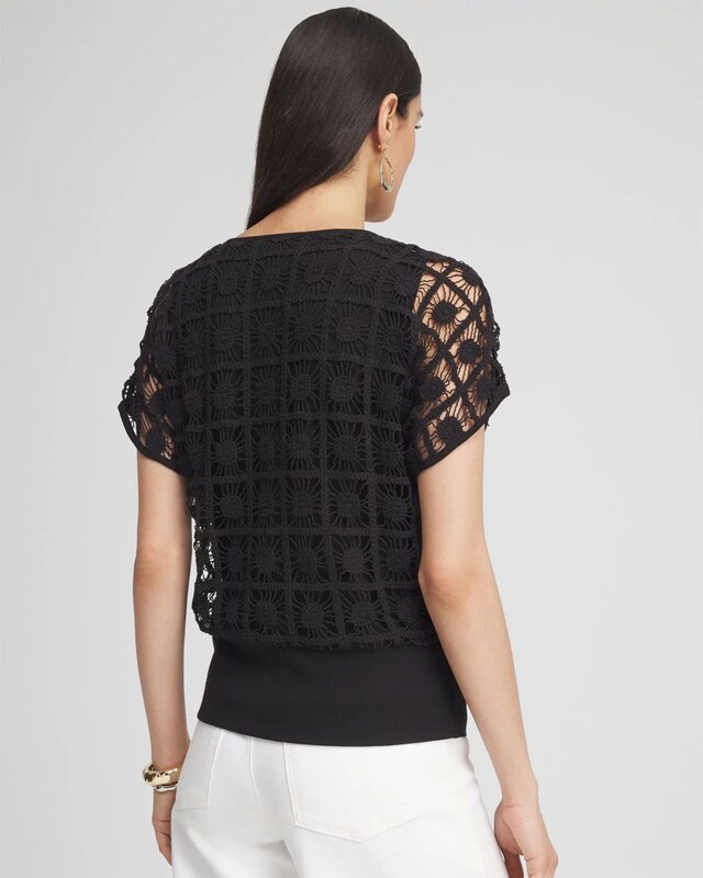 Crochet Trim Banded Hem Tee - image 3